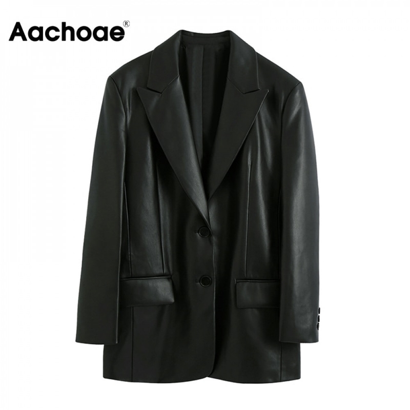 Aachoae Streetwear Black PU Faux Leather Blazer Women Loose Single Breasted Blazers Coat Fashion Long Sleeve Jacket With Pockets 201201
Aachoae Streetwear Black PU Faux Leather Blazer Women Loose Single Breasted Blazers Coat Fashion Long Sleeve Jacket With Pockets 201201