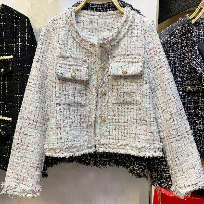 Black Tweed Cropped Jacket women Autumn Winter Coat Bomber Jacket Harajuku Streetwear Clothes Oversized Outerwear Button 201017