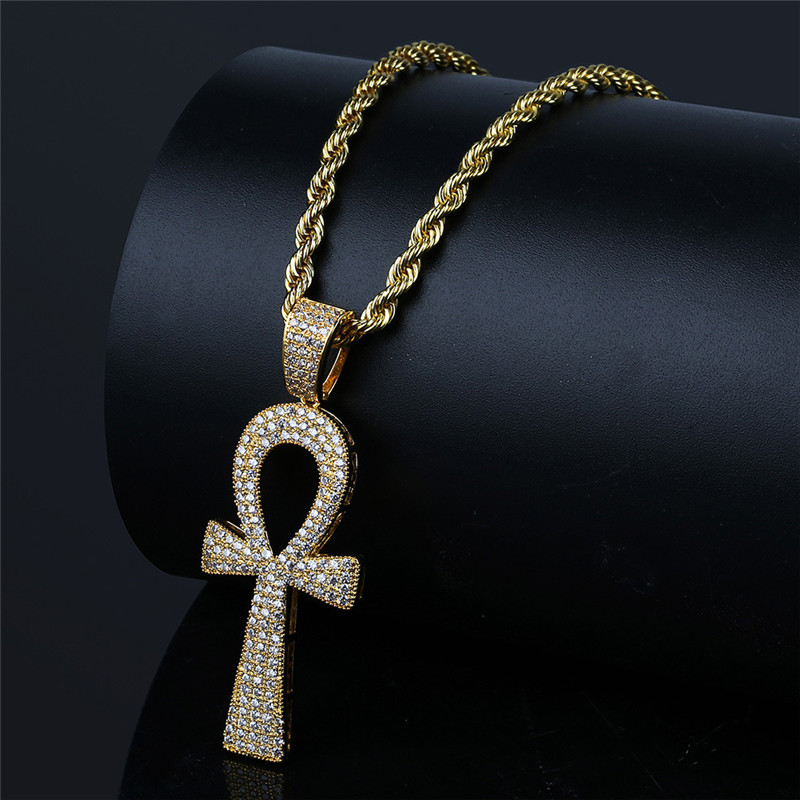 Iced Out Egyptian Ankh Key Pendant Necklace With Chain 2 Colors Fashion Mens Necklace Hip Hop Jewelry 201013