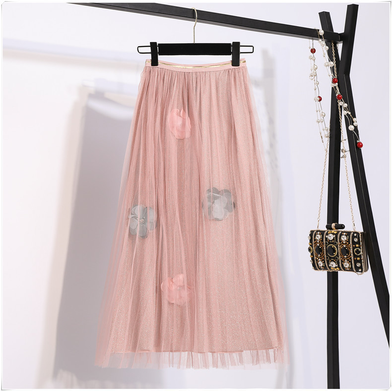 Women's Ral Print 2-Piece Summer Set: Embroidered Cotton Tee & Mesh Skirt B3