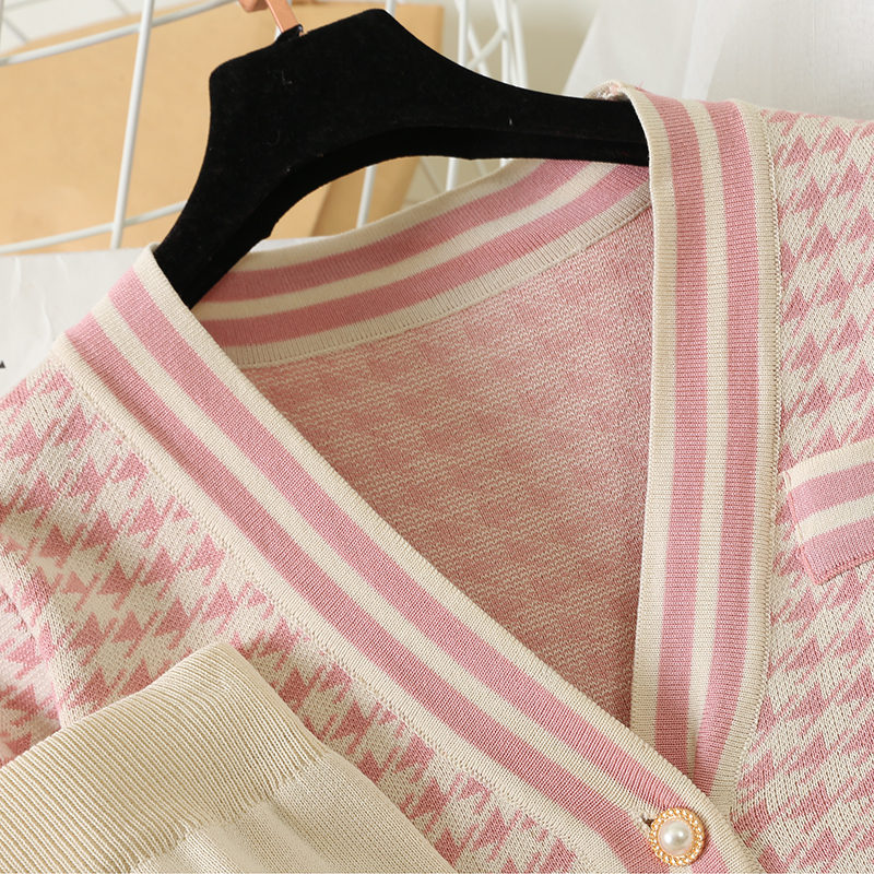 Women Knit Houndstooth Cardigan Long Sleeve Sweater Coat + Wide Leg Pants Sets Elegant V-neck Jacket Trousers 2PCS Plaid Outfits 201106