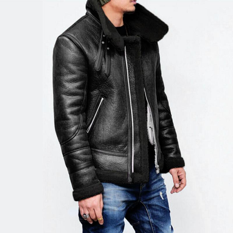 Warm Man Jacket Velvet New Fashion Men Autumn Winter Highneck Warm Fur Liner Lapel Leather Zipper Outwear Top Zipper Parka Men