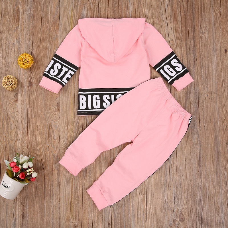 Big Sister Kids Baby Girl Long Sleeve Hooded Sweatshirt Tops Long Pant Trouser 2PCS Active Autumn Clothing SetX1019