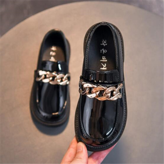 Kids Girls Casual Sneakers Black Leather Shoes Spring Autumn Loafers Toddler Boys Chain Slip on Shoes White Boat Shoe For Children