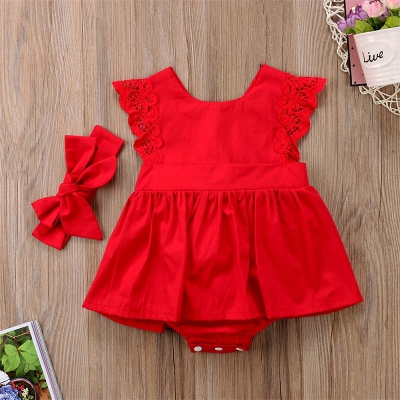 Summer Newborn Baby Girls Bodysuit Dress Sleeveless Cotton Lace Jumpsuit Bow Hair Band Red Clothes Set for Girl 201216
Summer Newborn Baby Girls Bodysuit Dress Sleeveless Cotton Lace Jumpsuit Bow Hair Band Red Clothes Set for Girl 201216