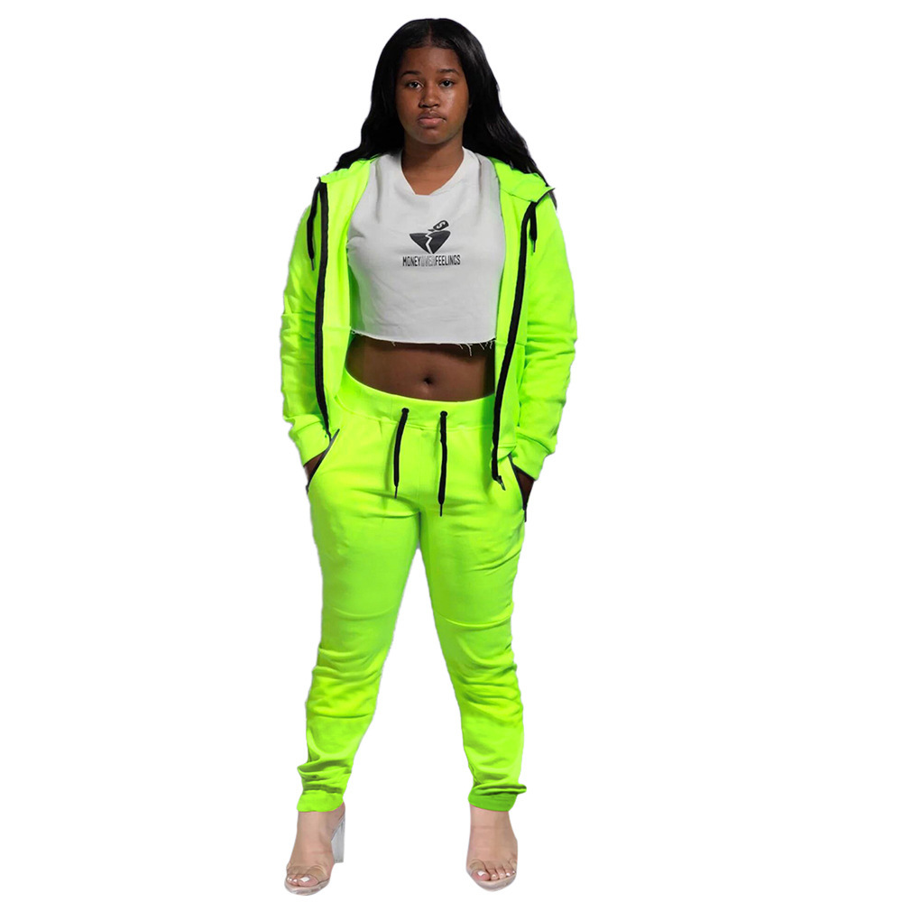 Women Fashionable pants Clothing Solid Color Long Sleeve Two Piece Hooded Loose Fashion Casual Women's Sports Suit
