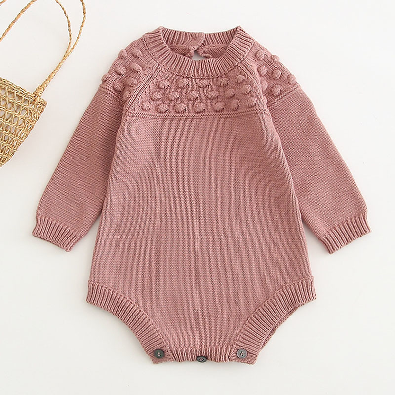 Autumn Winter born Girls Jumpsuits Clothes Baby Wave Point Rompers Knitted Long Sleeve Children 210429