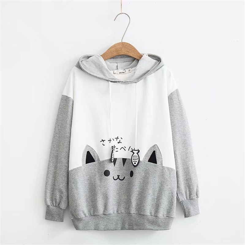 MERRY PRETTY Women Cartoon Print Harajuku Hooded Sweatshirts Winter Long Sleeve Patchwork Pullover Sweet Girl Cute Hoodies 201204