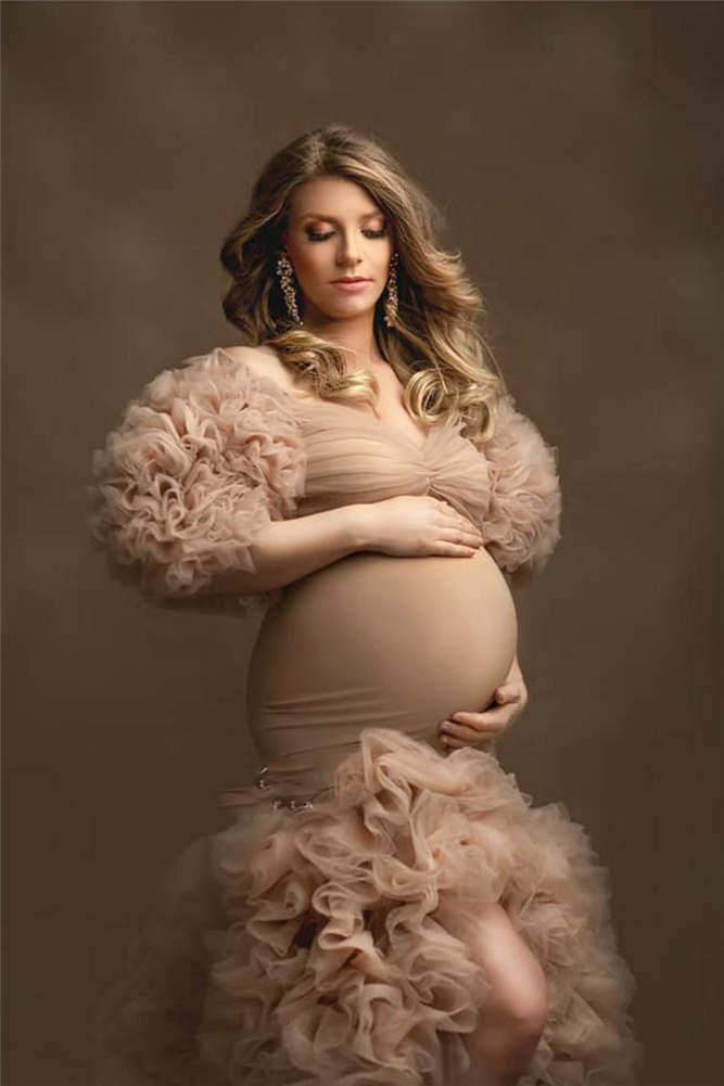 Tiered Ruffles Night Robes Maternity Dress for Photoshoot or Babyshower Photo Shoot Lady Sleepwear Bathrobe Sheer Nightgowns