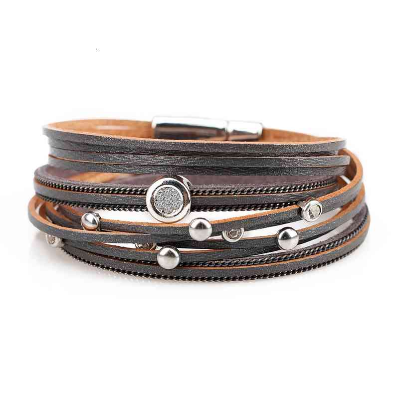 Bangle Charm Bracelets Alloy Magnetic Buckle Rhinestone Multi-layer Woven Wind Bracelet Women's Ins Minority Design Handmade Jewelry