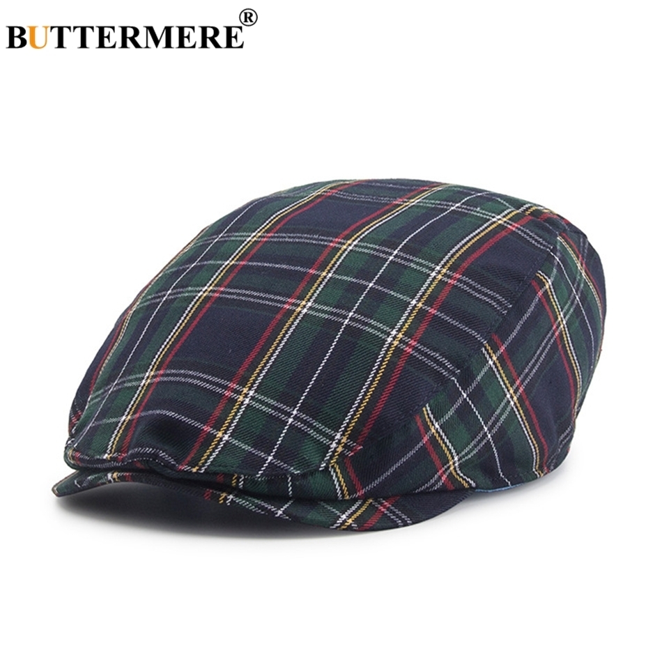 BUTTERMERE Womens Plaid Flat Caps Male Casual Cotton Vintage Berets Hats Summer Spring Classic Checkered Stylish Gatsby Cap T200104