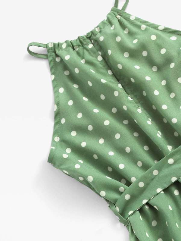 Girls Polka Dot Frill Trim Belted Dress SHE