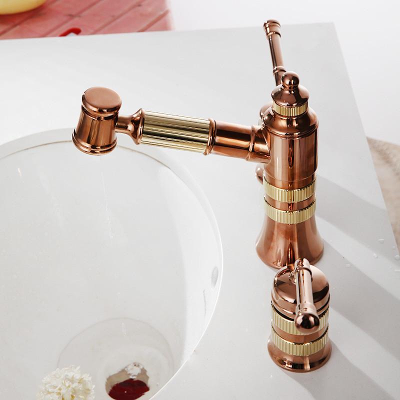 Bathroom Widespread Basin Faucet Brass Pull Out Spray Nozzle Sink Mixer Tap Hot & Cold Dual Handle 3 Holes Deck Mount Rose gold
Bathroom Widespread Basin Faucet Brass Pull Out Spray Nozzle Sink Mixer Tap Hot & Cold Dual Handle 3 Holes Deck Mount Rose gold