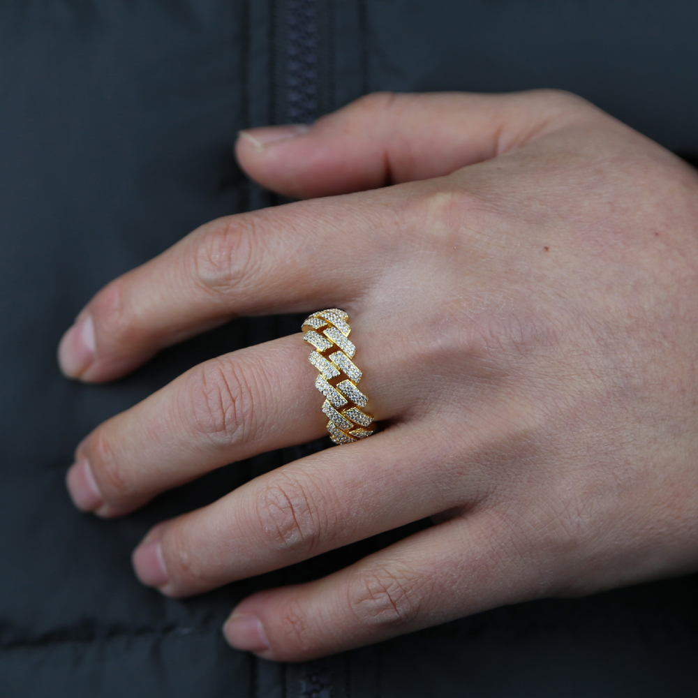 2024 Wholesale High Quality Hip Hop Men Jewelry Micro Pave 5A CZ Iced Out Bling Cuban Link Chain Band Finger Rings Drop Ship