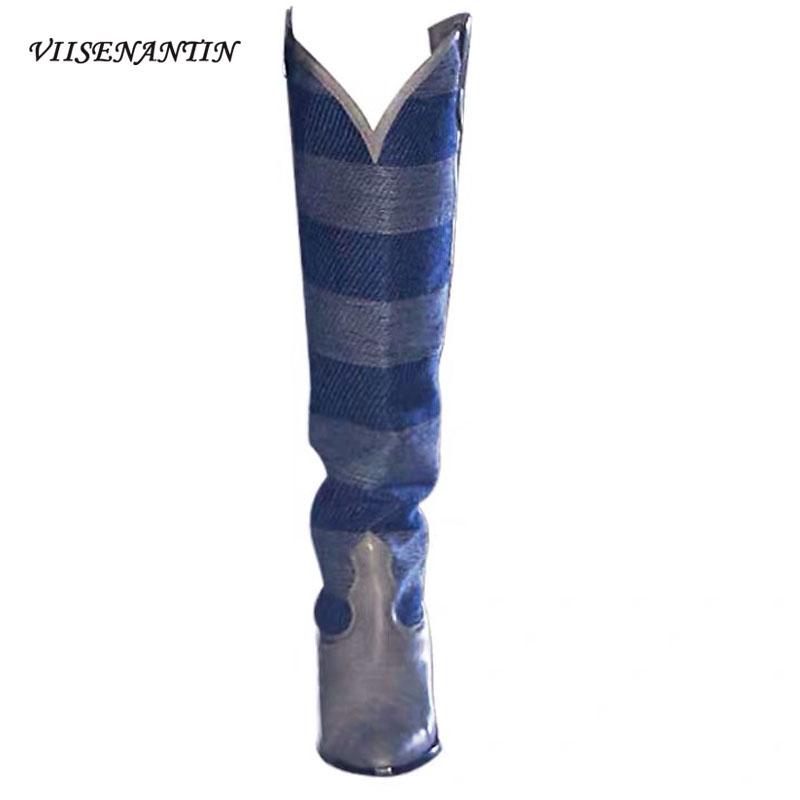 Retro Western Cowboy Boots Women Autumn Winter New Pointed Toe Fashion Loose Slim Knight Boots Zipper Real Leather Striped Shoes, Blue stripes
Retro Western Cowboy Boots Women Autumn Winter New Pointed Toe Fashion Loose Slim Knight Boots Zipper Real Leather Striped Shoes, Blue stripes