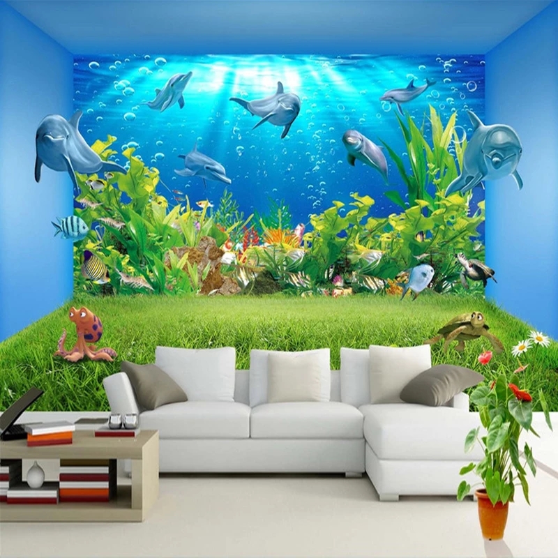 Custom Size Art 3D Murals Underwater World Dolphin Creative Stereoscopic Space Living Room TV Background 3d wallpaper