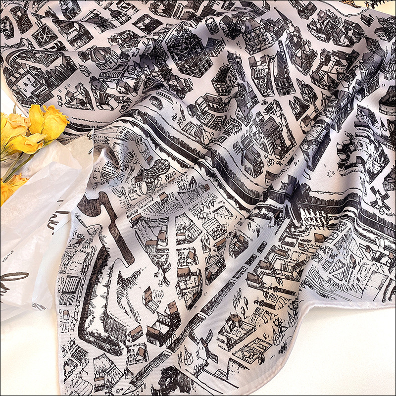 Foulard Satin Scarf Female Silk Retro Head Scarves For Ladies Hand Rolled Hem Scarf 90 Animal Foulard Luxe