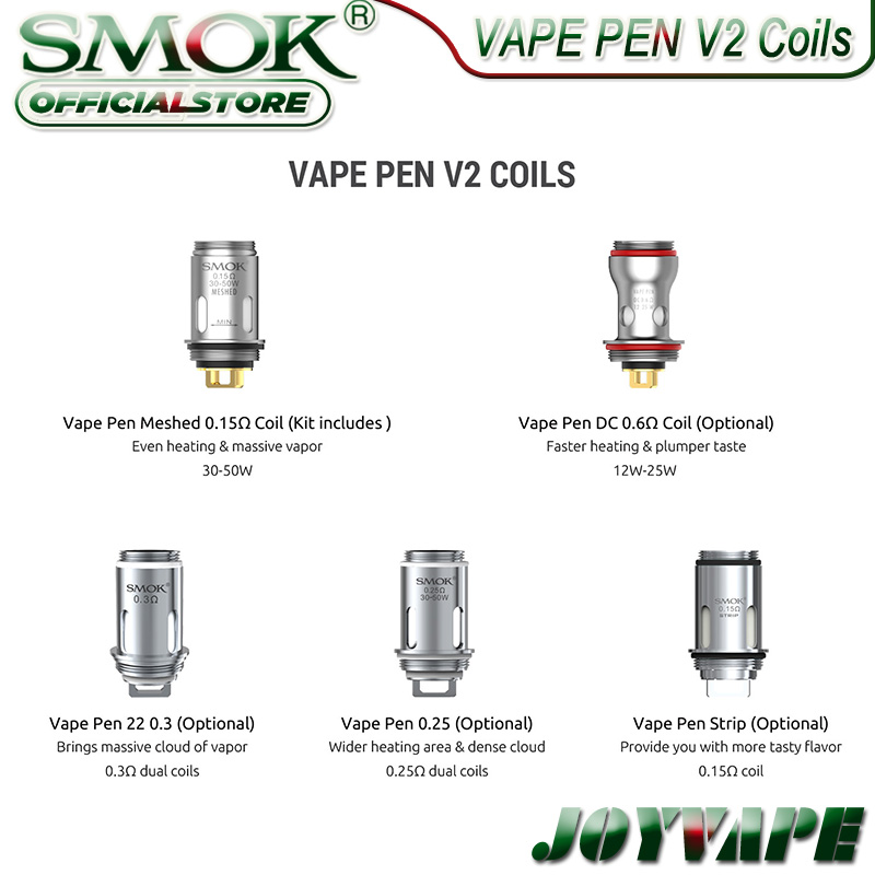 SMOK Vape Pen 22 V2 Replacement Cois Vape Pen 22 0.3/0.25ohm Meshed 0.15ohm DC 0.6ohm Strip 0.15ohm X4 0.4ohm for Vape Pen 22 & V2 Kit
SMOK Vape Pen 22 V2 Replacement Cois Vape Pen 22 0.3/0.25ohm Meshed 0.15ohm DC 0.6ohm Strip 0.15ohm X4 0.4ohm for Vape Pen 22 & V2 Kit