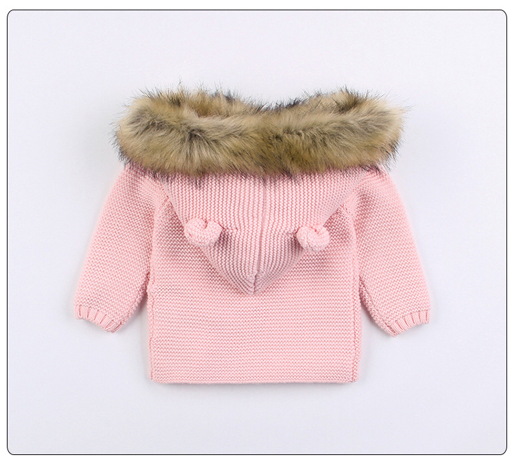 New Fashion Baby Sweater Coat Cute Fur Collar Animal Hooded Knitting Autumn Winter Warm Clothes For Baby