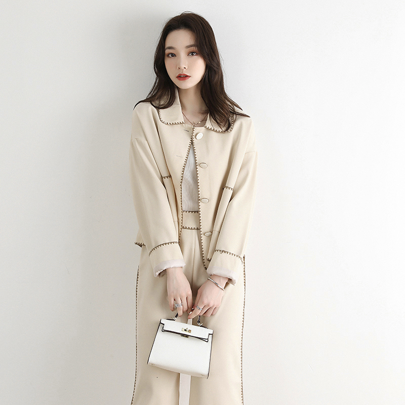 2021 New Two Single Solid Women's Farts Breasted Pockets Woman Blazers Down Elastic Waistband Leg Pants Lady Office Suits QE0C, Beige
2021 New Two Single Solid Women's Farts Breasted Pockets Woman Blazers Down Elastic Waistband Leg Pants Lady Office Suits QE0C, Beige