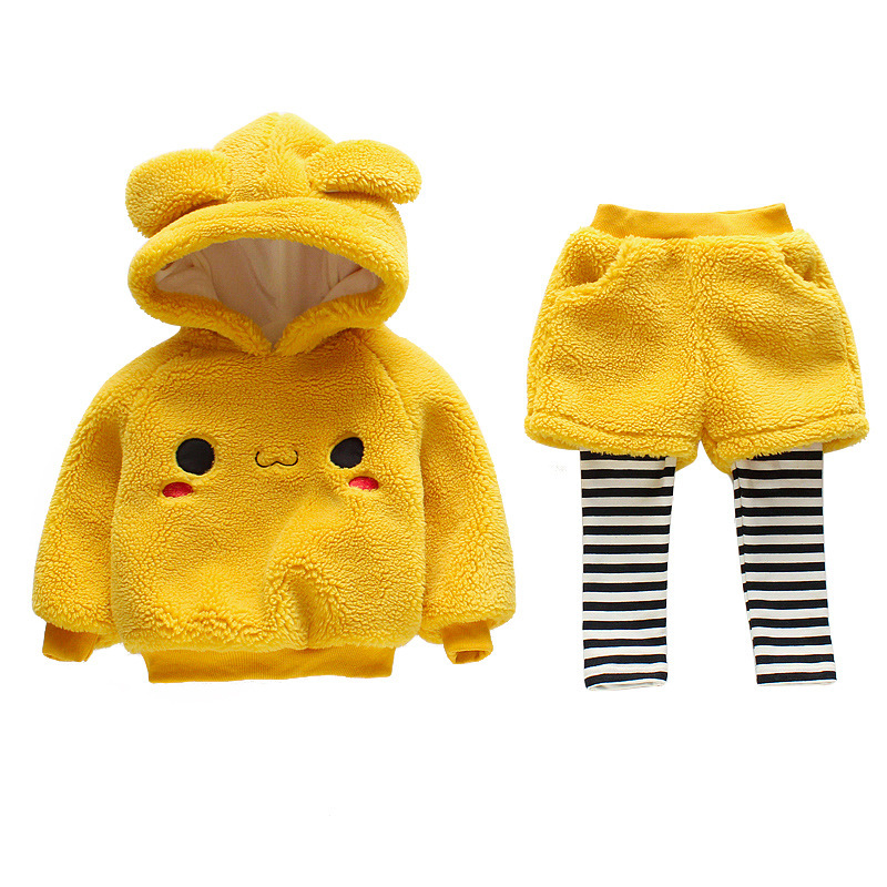High-end Warm Girls Clothing Sets Winter Flannel Thicken Children Clothing Plus thick velvet Sweatshirts+ Pants 2PCS Toddler SuiX1019