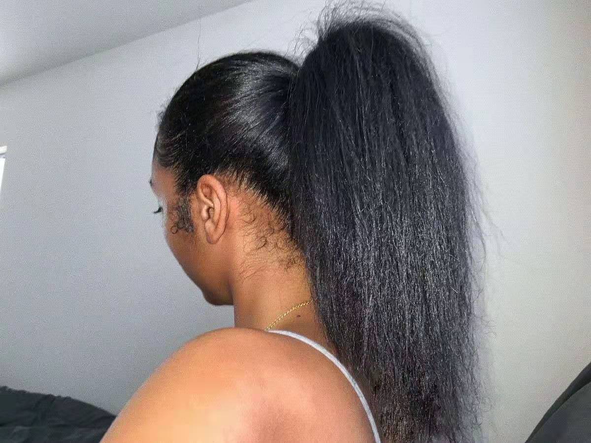 Natural hair ponytail bun updo best natural human hair pony tail for black women yaki permed african texture high sleek ponytail