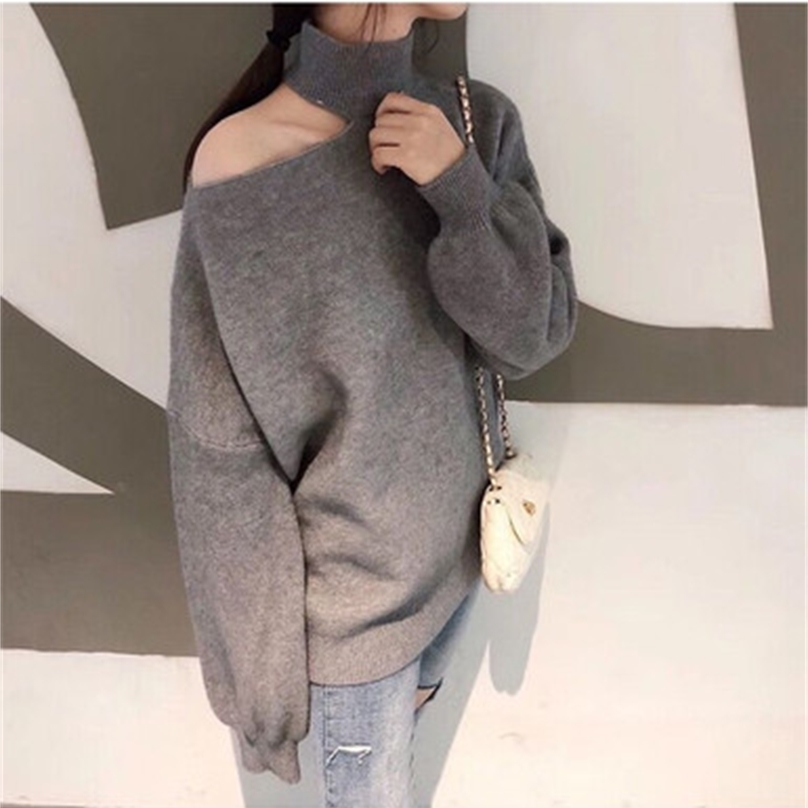 autumn female clothes three colors hollowed shoulder sweater loose sexy women sweater one size girls' knitting pullovers 201222