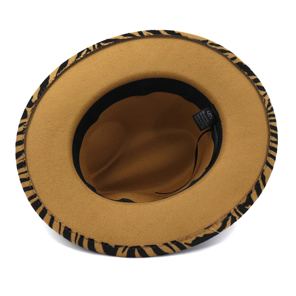fashion Zebra Pattern Artificial Wool Felt Fedora Hats Fashion Women Men Large Brim Jazz Party Cap Panama Style Cowboy Hat
