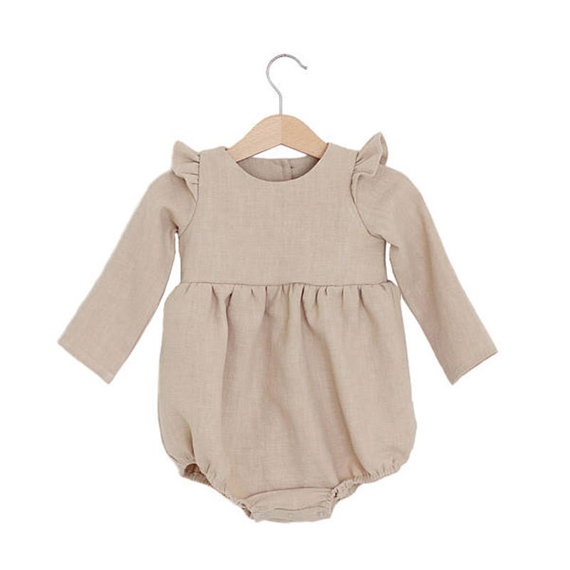 Baby Girls Clothes Newborn Baby Linen Cotton Jumpsuit Long Sleeve Kids Girls Ruffle Rompers Baby Body Suits D1288 Y1221