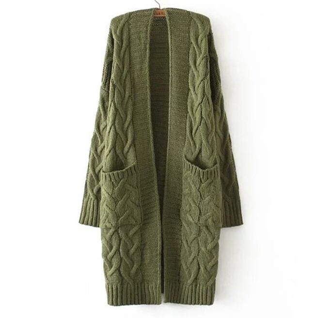 2019 Winter Women Oversize Knitting Long Cardigan with Pockets Loose Causal Twist Knit Sweaters Coat T200319