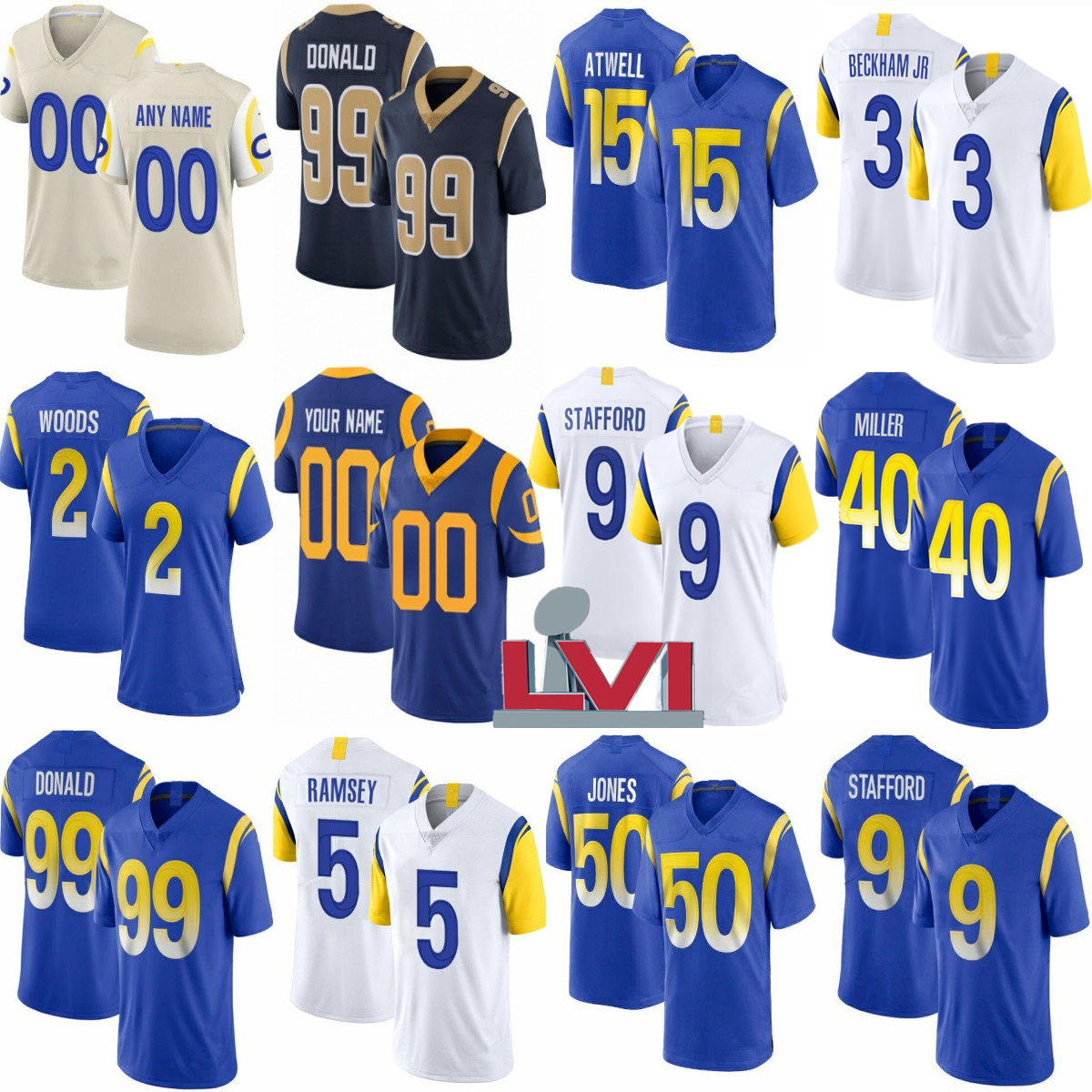 3 Odell Beckham Jr. 9 Matthew Stafford Los 99 Aaron Donald Angeles Mens Women Kids Custom Football Jerseys Jalen Ramsey Cooper Kupp Van Jefferson Tutu Atwell Whitworth
3 Odell Beckham Jr. 9 Matthew Stafford Los 99 Aaron Donald Angeles Mens Women Kids Custom Football Jerseys Jalen Ramsey Cooper Kupp Van Jefferson Tutu Atwell Whitworth
