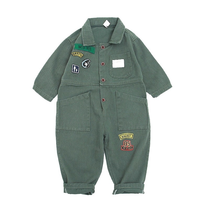 Children Jumpsuit Baby Boys Girls Spring Autumn Romper Tooling Clothing Child Baby Fashion Trendy Army Green Clothes Sets 2-7 YX1019