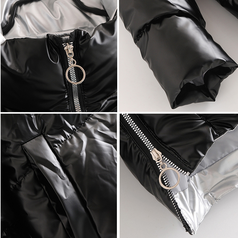 Women Winter Parkas Shiny Fabric Jackets Thick Warm Down Cotton Coats Solid Parkas Zipper Padded Pocket Cold Outwear 200928