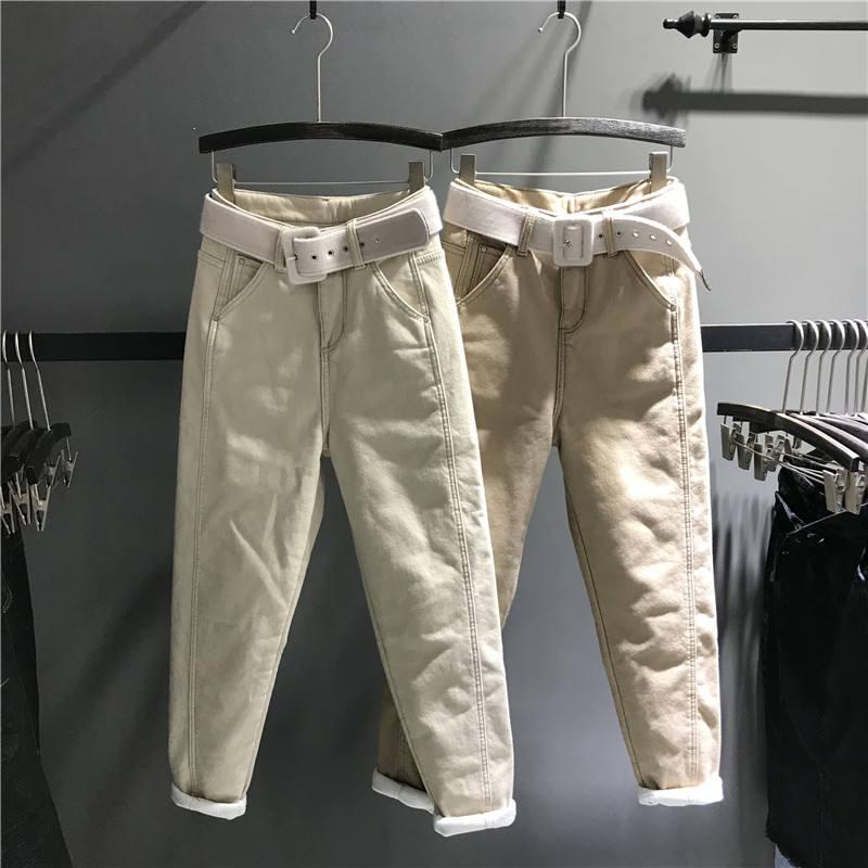 Casual Plus Velvet Thicken Jeans Women With Belt Loose Denim Autumn Winter Pants Women White Black Warm Harem Jeans Mujer C6757, Khaki jeans
Casual Plus Velvet Thicken Jeans Women With Belt Loose Denim Autumn Winter Pants Women White Black Warm Harem Jeans Mujer C6757, Khaki jeans