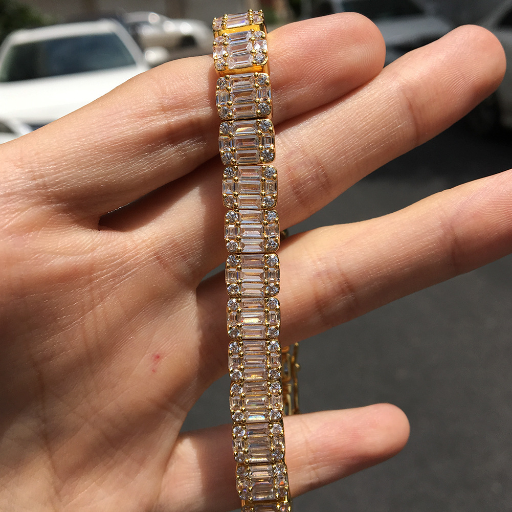 Ladder Tennis CZ Iced Out Bracelets Hip Hop Cuban Link Chain Diamond Mens Bracelet Charm Gold Silver Rapper Bangles