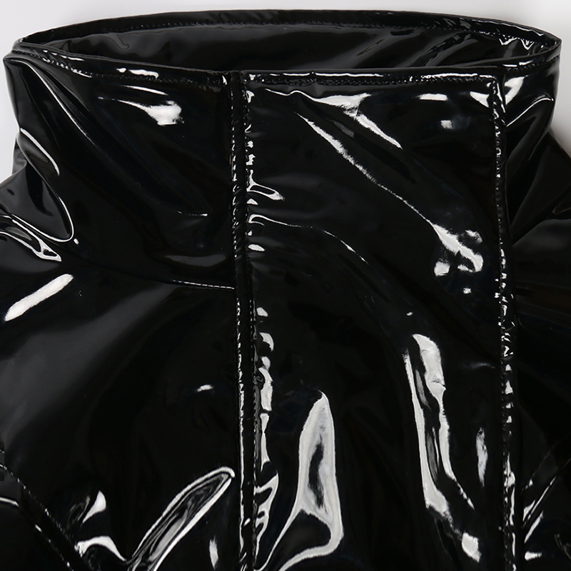 Nerazzurri Zip up patent leather jacket women long sleeve Short oversized plus size fashion Fall women clothes dropshipping 201226