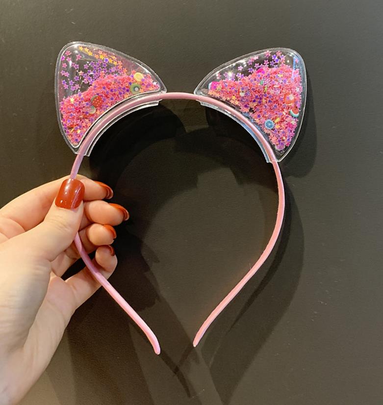 Sequin Cat Ears Headband Transparent Quicksand Hairband Hair AccessoriesFor Girls Children Princess Kitty Party Hair Hoop