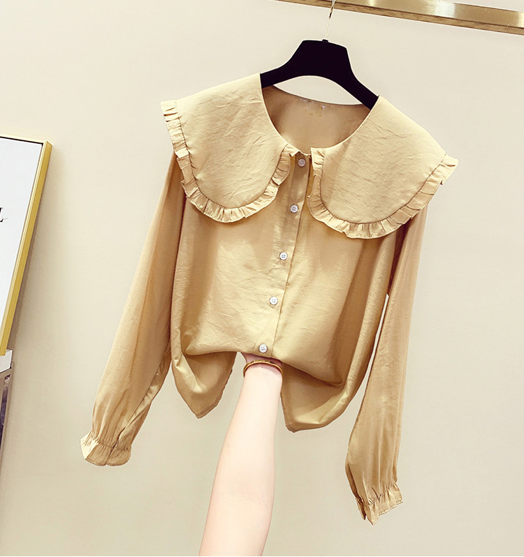 Spring New Women's Fashion Peter Pan Collar Slim Shirt Long Sleeve Casual Style Cotton Blouse Female Tops T9D730O 201028