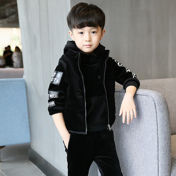 Brand Boys Warm Thicken Fleece Hoodies+Pants+Vest 3pcs Sets Girl Winter Sets Children Clothes Kids Casual Suits Christmas Outfit Y1107