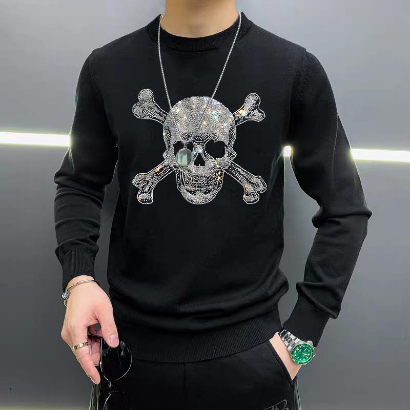 Woolen Clothes Black And White Knitted Long-Sleeved Winter Men's Round Neck Sweater Hot Drill Skull Pullover Tops, As shown asian size
Woolen Clothes Black And White Knitted Long-Sleeved Winter Men's Round Neck Sweater Hot Drill Skull Pullover Tops, As shown asian size