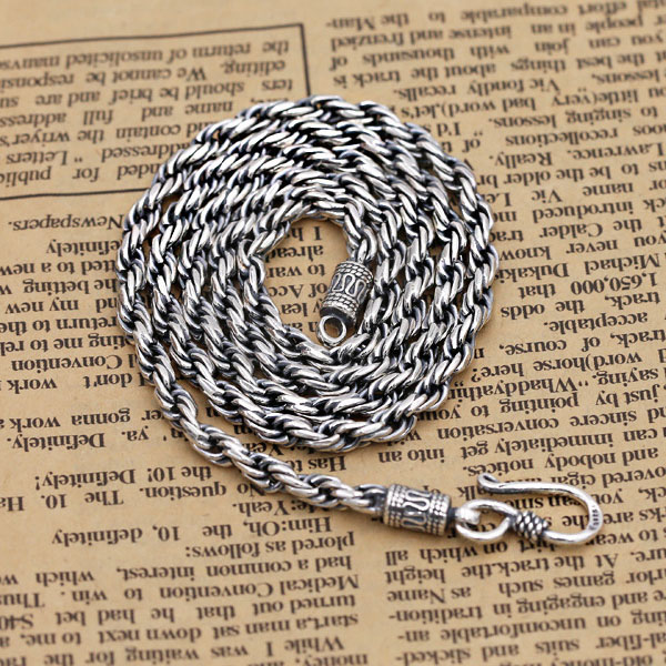925 sterling silver jewelry handmade braided wire link chain necklace American European antique silver punk designer necklaces for men