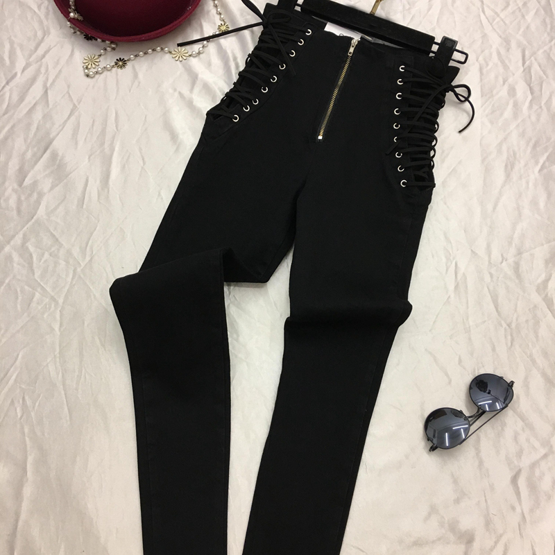 Jeans Women Lace-Up Skinny All-Match Zipper Simple Trendy Ankle-Length Trousers Womens Spring Autumn Slim Female High Quality T200608