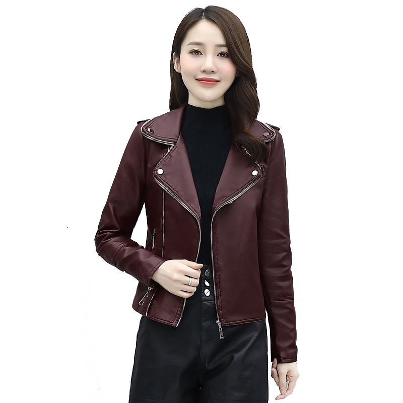 2021 New Locomotive plutonium leather short spring female jacket thin plus size long-sleeved woman suit tops, Black
2021 New Locomotive plutonium leather short spring female jacket thin plus size long-sleeved woman suit tops, Black