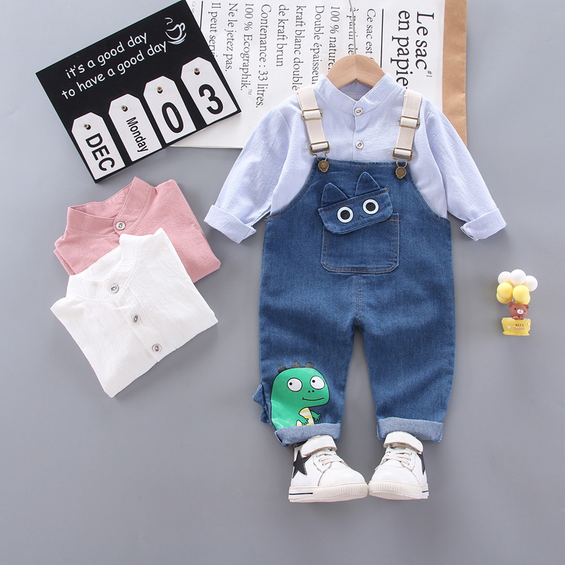 A Generation of Fat Childrenswear New Style Korean-style Children Long-sleeved Shirt Versatile Children Cowboy Suspender Pants BX1019