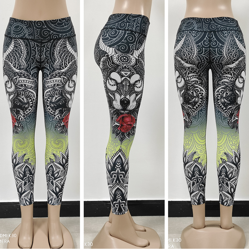 LI-FI Original Wolf Print Leggings Women Yoga Pants Gym Leggings Fitness Sports Wear Elastic Tight Yoga Leggings 201202