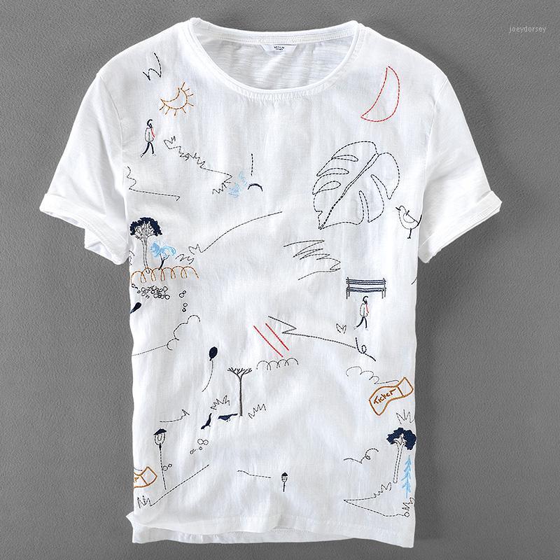 Italy brand linen short sleeve t-shirt men casual loose t shirt mens cartoon embroidery stitching round neck tshirt male camisa1, White
Italy brand linen short sleeve t-shirt men casual loose t shirt mens cartoon embroidery stitching round neck tshirt male camisa1, White