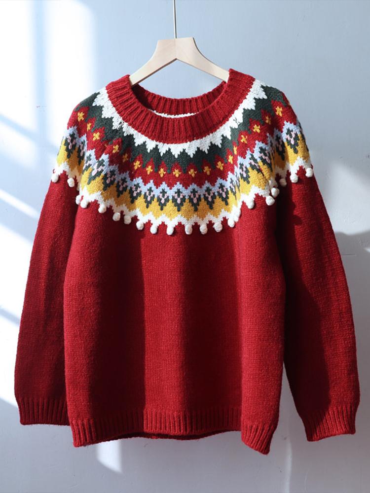 Retro Nordic Girls Pullover Sweater O Neck Drop Shoulder Sleeve Female Sweaters 2020 Autumn Winter Festival Ladies Pullovers, Burgundy
Retro Nordic Girls Pullover Sweater O Neck Drop Shoulder Sleeve Female Sweaters 2020 Autumn Winter Festival Ladies Pullovers, Burgundy