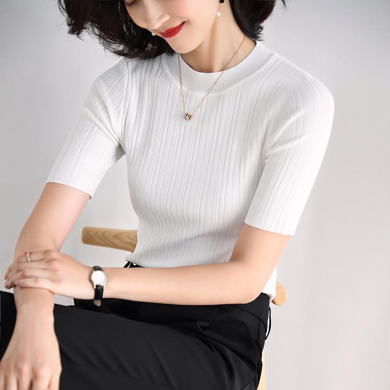 Women Summer Textured Knitted Tops Crew Neck Short Sleeve Sweater, Black 
Women Summer Textured Knitted Tops Crew Neck Short Sleeve Sweater, Black