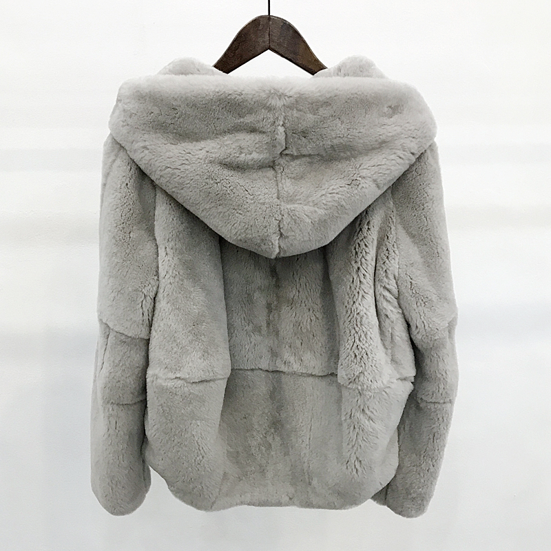 whole skin natural real Rex fur coat clothing women's winter hooded short jacket long-sleeved outerwear coat large size T200319