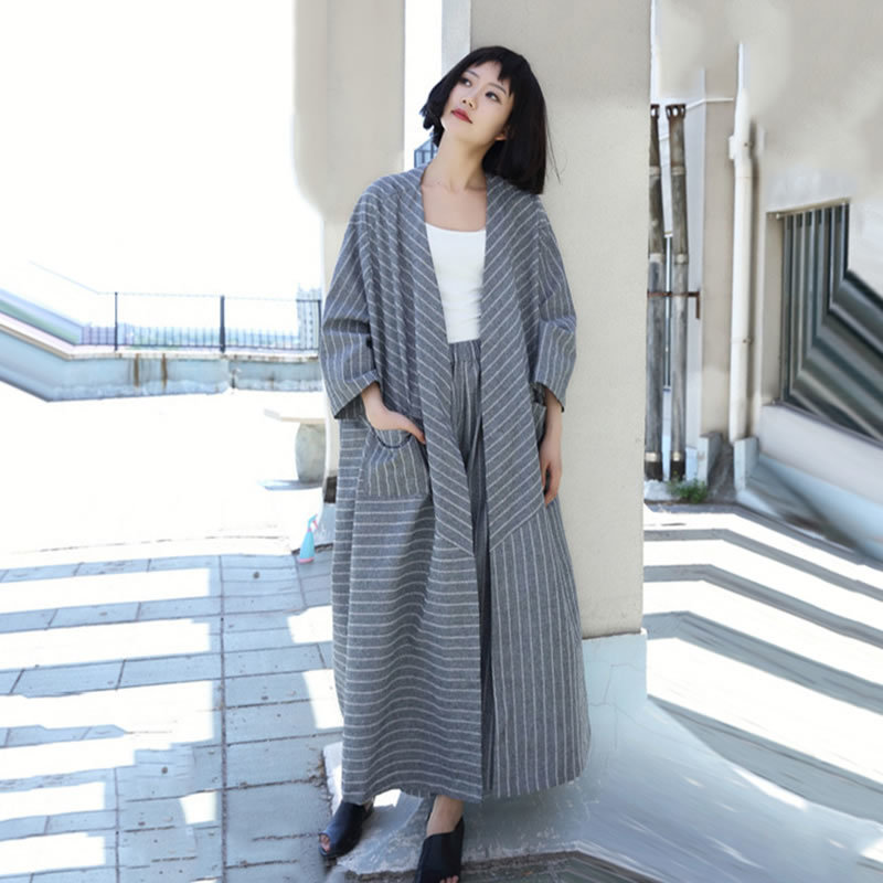 XITAO Striped Plus Size Long Trench Linen Cardigans Irregular Elegant Pocket 2019 Autumn Casual Goddess Fan Coat GCC1097 T200810